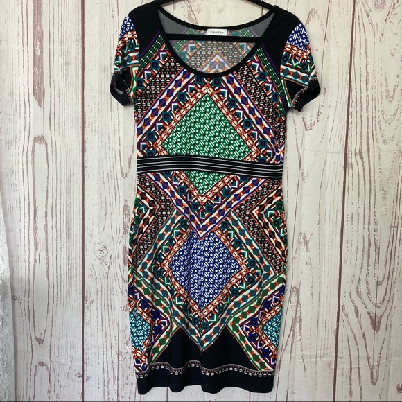 Calvin Klein Geometric Stretch Bodycon Dress - Picture 8 of 8